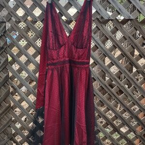 Elegant Red and Black Lace Dress